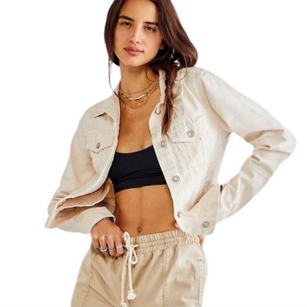 Free people cream denim jacket